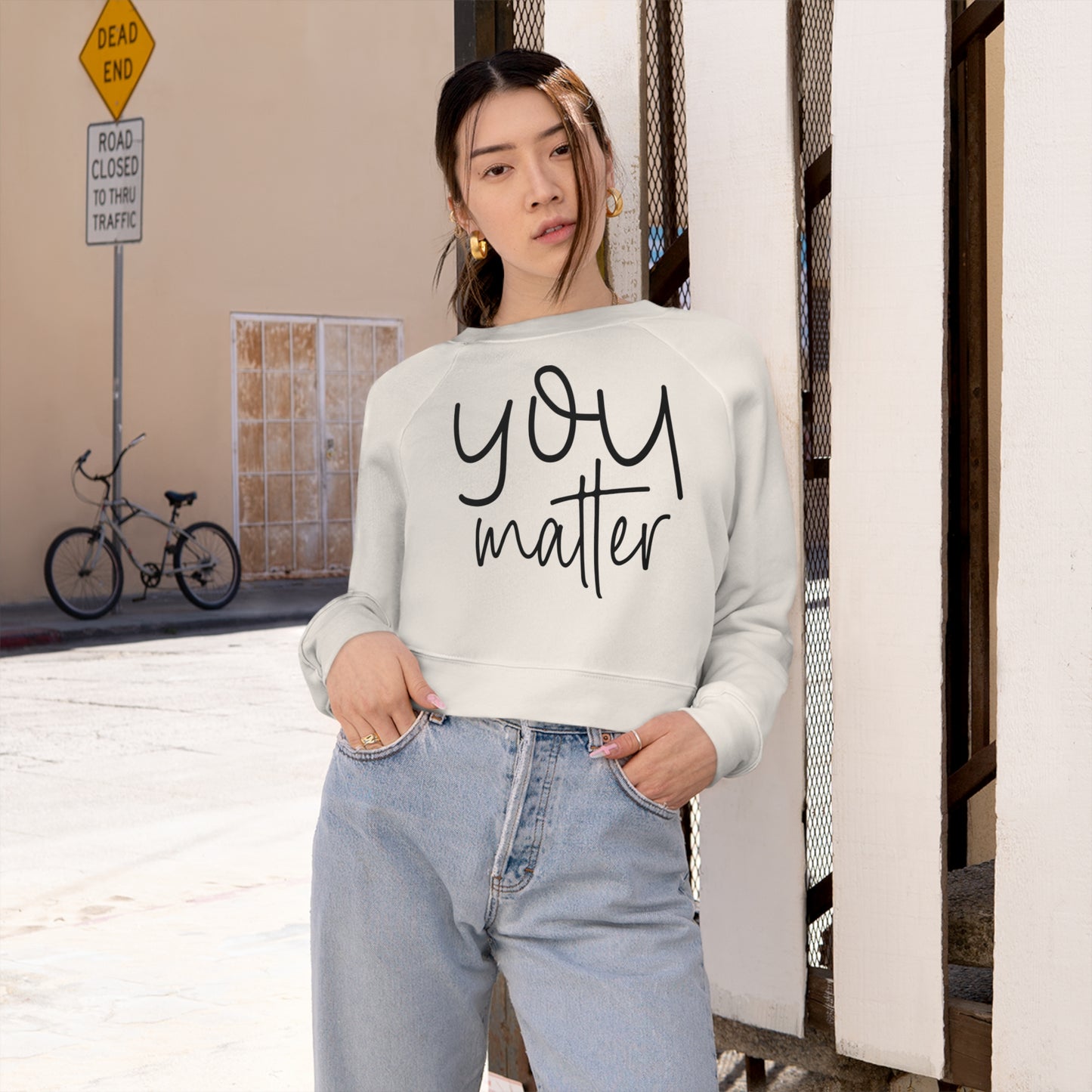You Matter Women's Cropped Fleece Pullover (Front & Back Message)