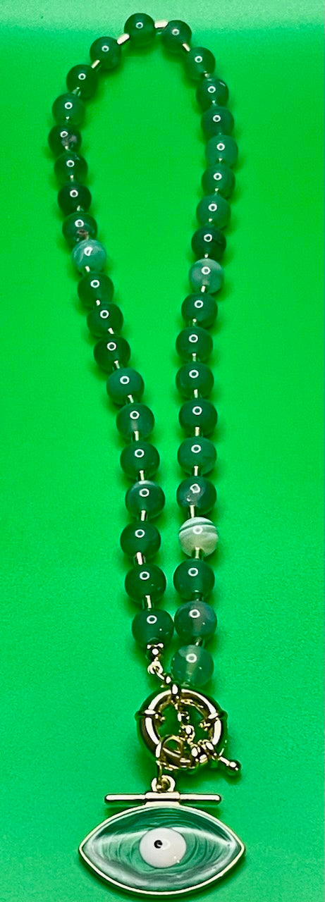 Aventurine Evil Eye Necklace with free beaded bracelet