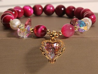 Glass/Crystal Heart Beaded Bracelet (6mm)