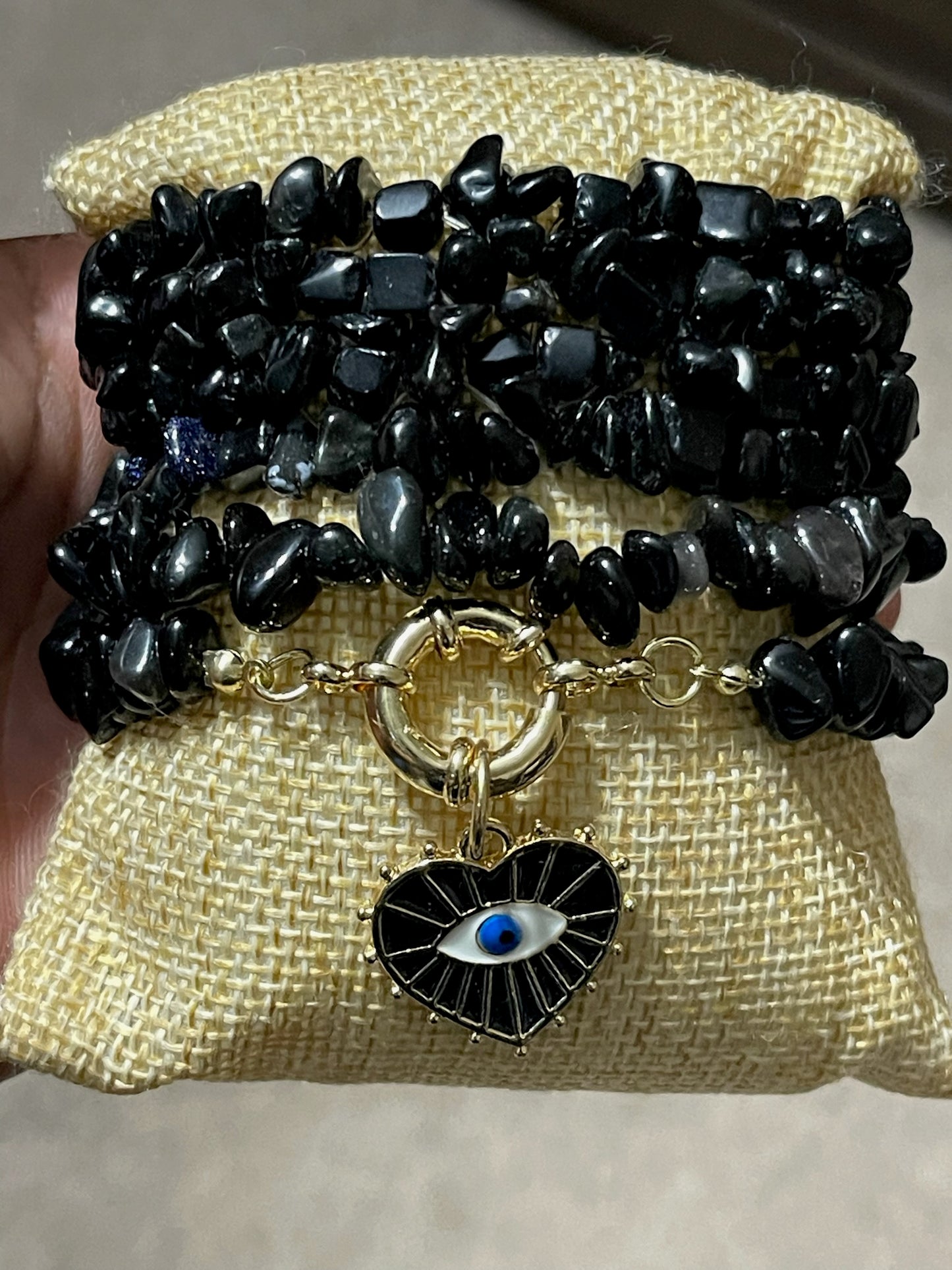 Obsidian Evil Eye of Protection Necklace and Bracelet Set