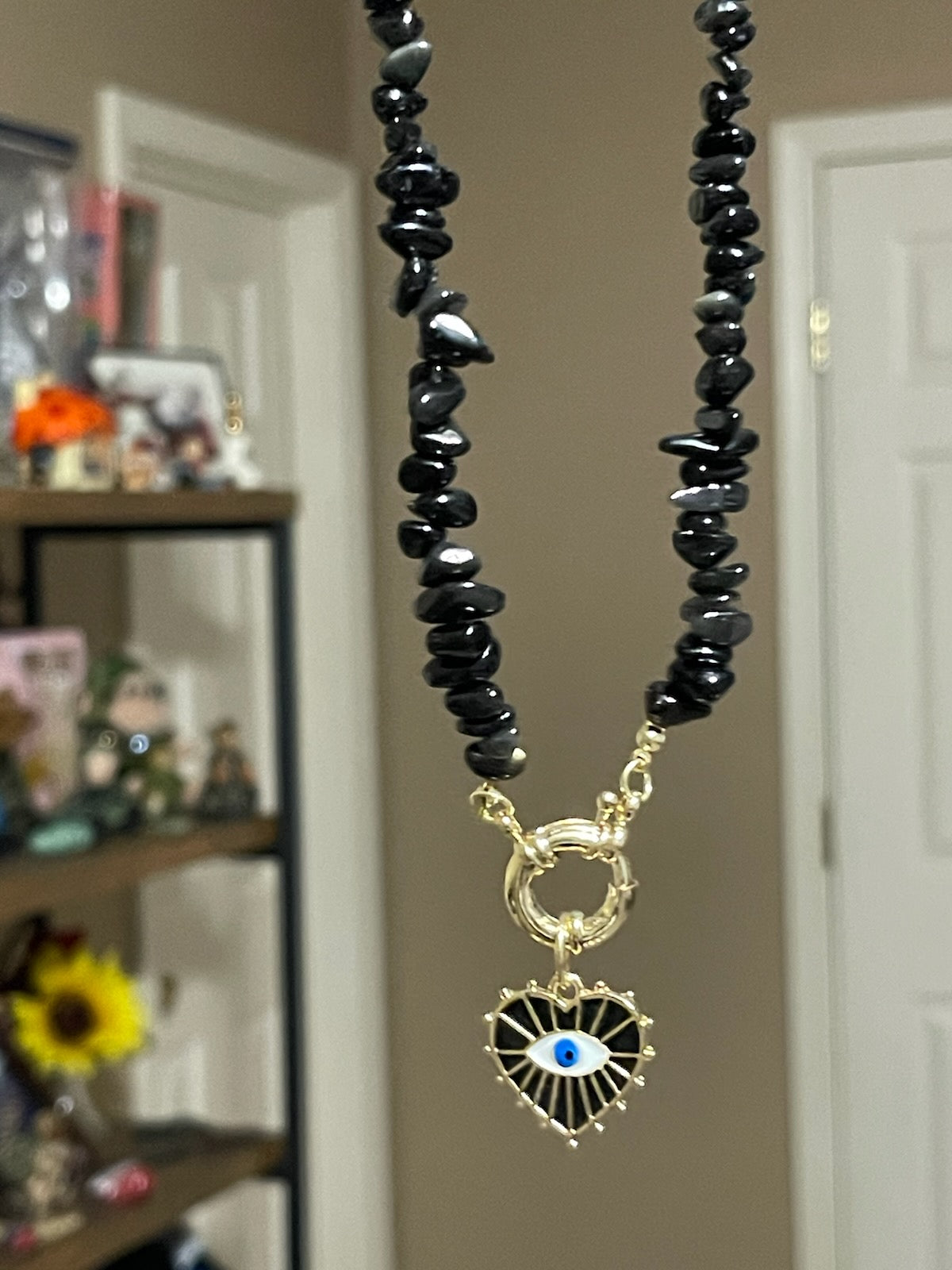 Obsidian Evil Eye of Protection Necklace and Bracelet Set