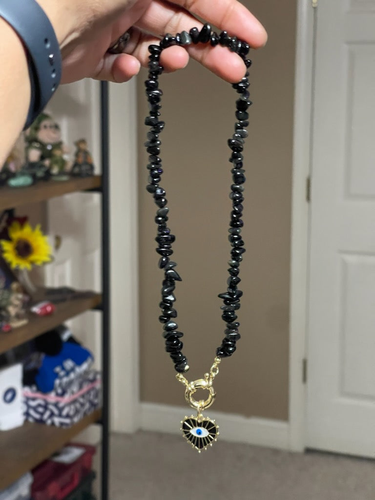 Obsidian Evil Eye of Protection Necklace and Bracelet Set