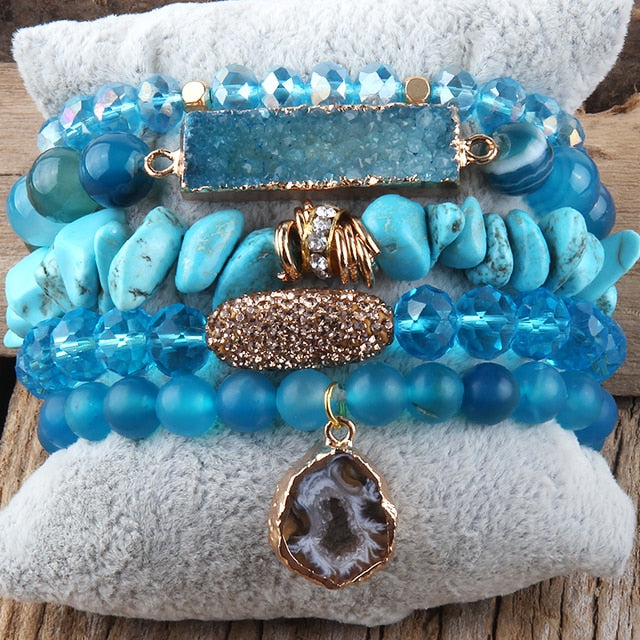 Turquoise Blue Druzy Stone Bracelet - Natural Stone Beads Bracelet for  Women - Best Birthday Gift for Her - Fiona - BR3088A - FIONA ACCESSORIES