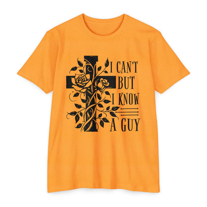 Christian Cross Floral T-Shirt — "I Can't But I Know A Guy" Faith Tee