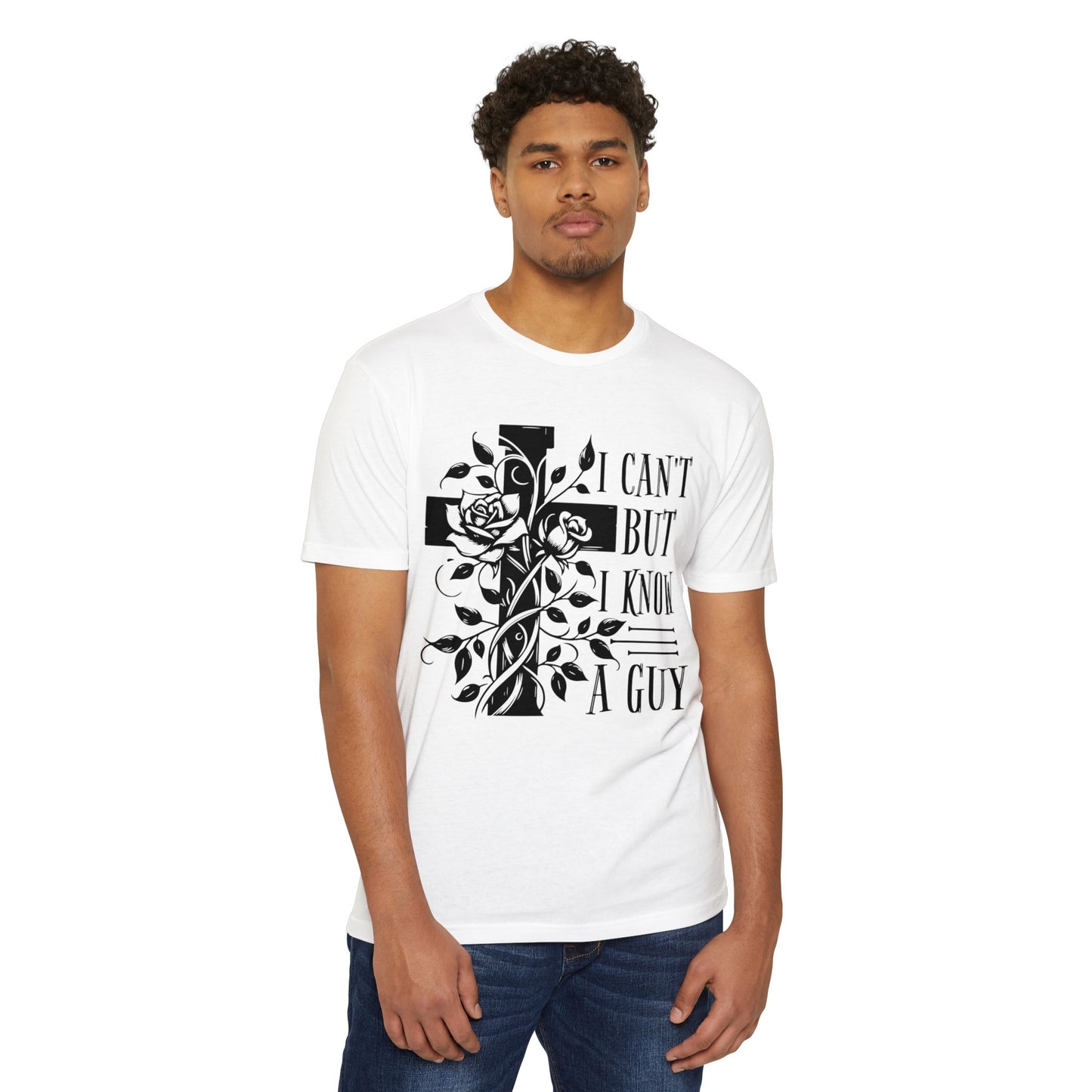 Christian Cross Floral T-Shirt — "I Can't But I Know A Guy" Faith Tee