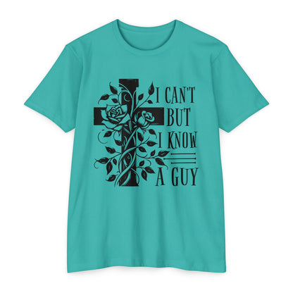 Christian Cross Floral T-Shirt — "I Can't But I Know A Guy" Faith Tee