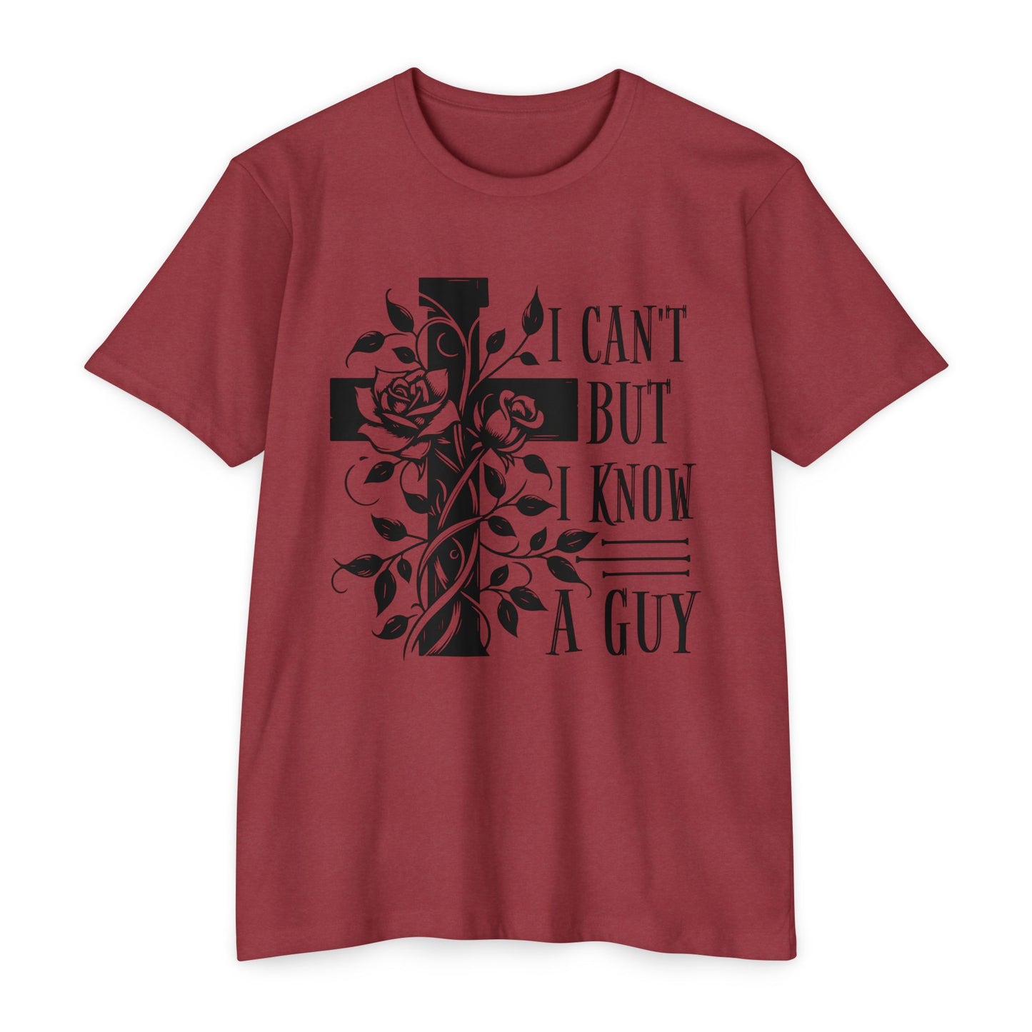 Christian Cross Floral T-Shirt — "I Can't But I Know A Guy" Faith Tee