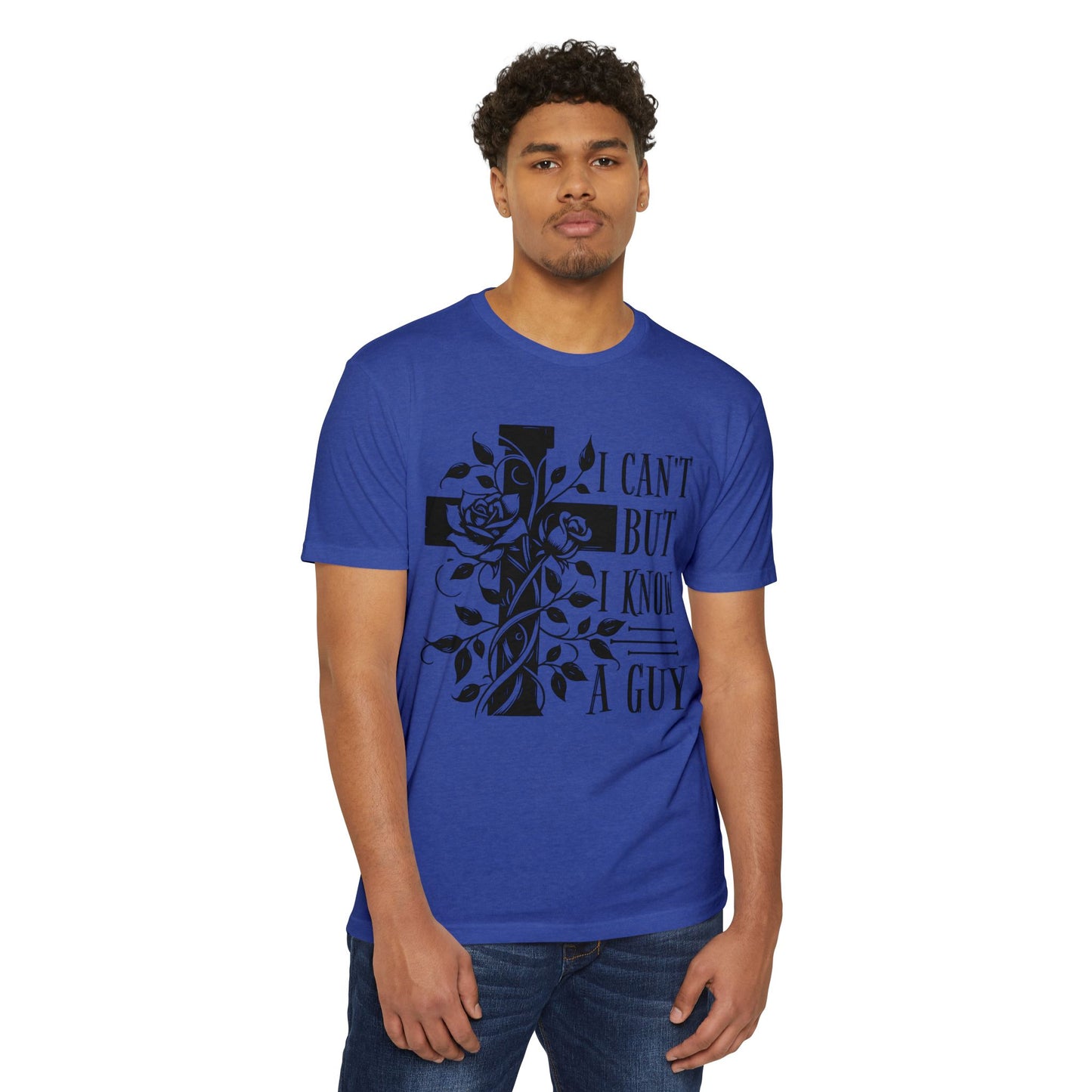 Christian Cross Floral T-Shirt — "I Can't But I Know A Guy" Faith Tee
