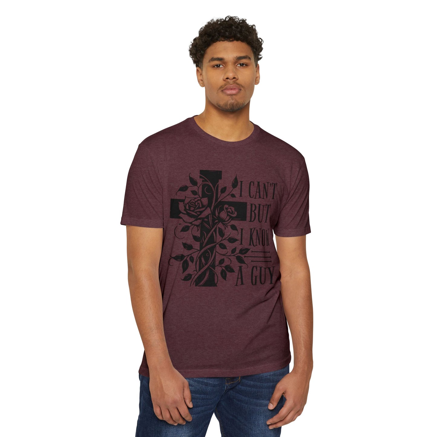 Christian Cross Floral T-Shirt — "I Can't But I Know A Guy" Faith Tee