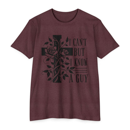 Christian Cross Floral T-Shirt — "I Can't But I Know A Guy" Faith Tee