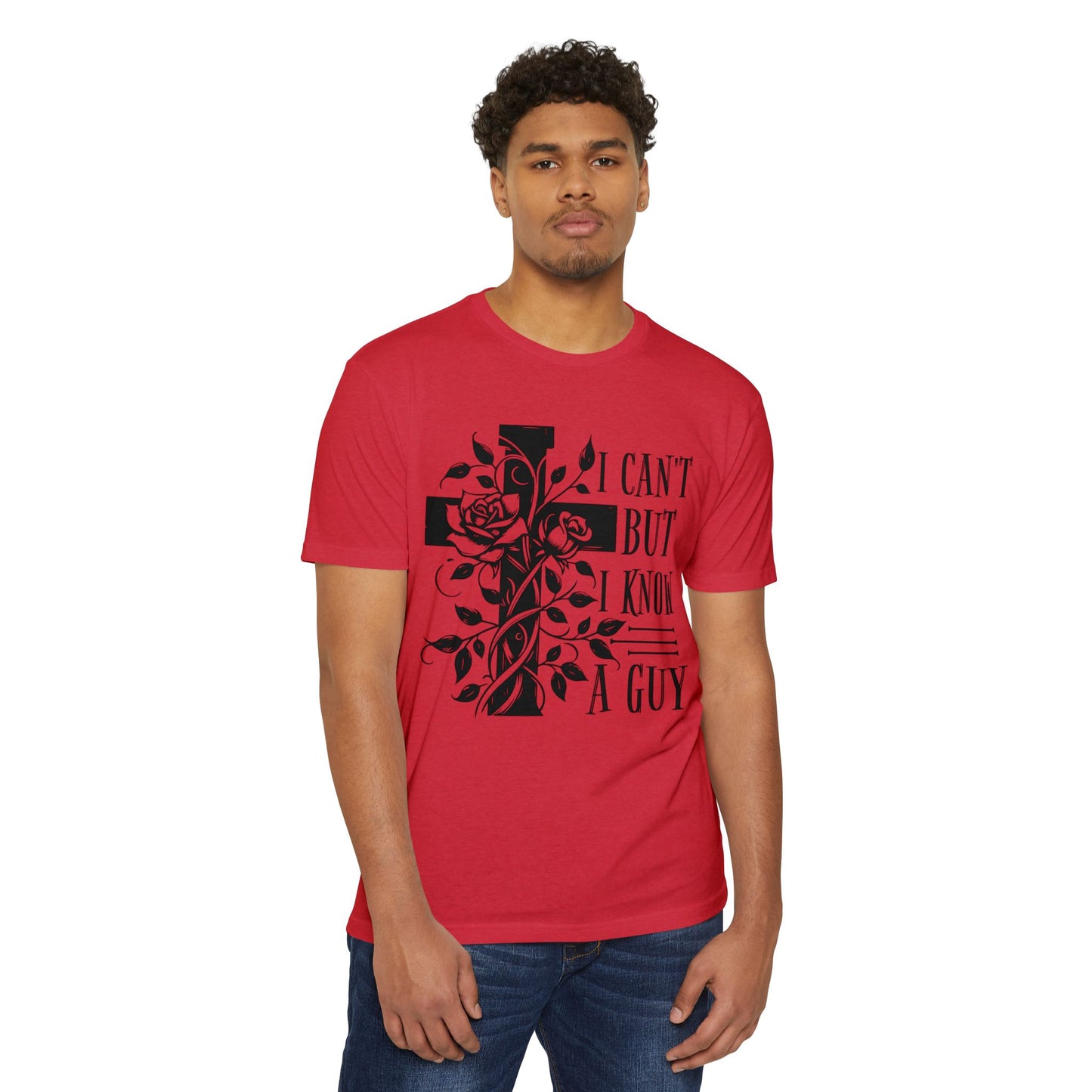 Christian Cross Floral T-Shirt — "I Can't But I Know A Guy" Faith Tee