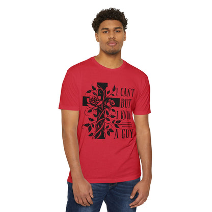 Christian Cross Floral T-Shirt — "I Can't But I Know A Guy" Faith Tee