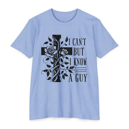 Christian Cross Floral T-Shirt — "I Can't But I Know A Guy" Faith Tee