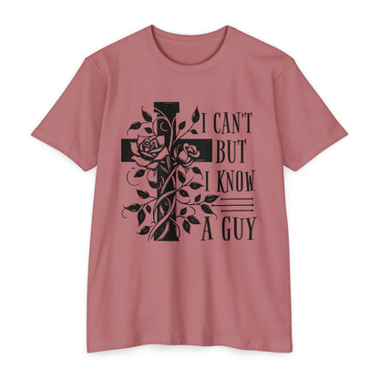 Christian Cross Floral T-Shirt — "I Can't But I Know A Guy" Faith Tee