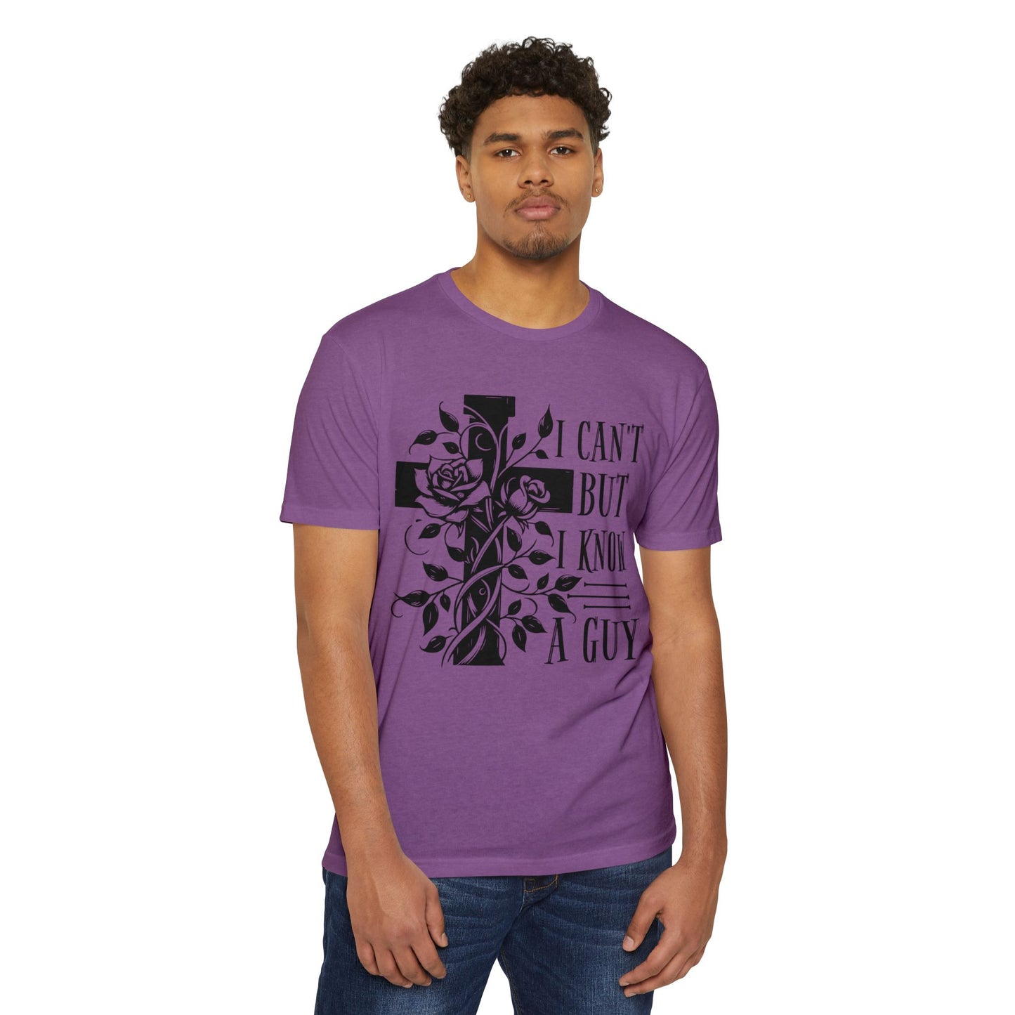 Christian Cross Floral T-Shirt — "I Can't But I Know A Guy" Faith Tee