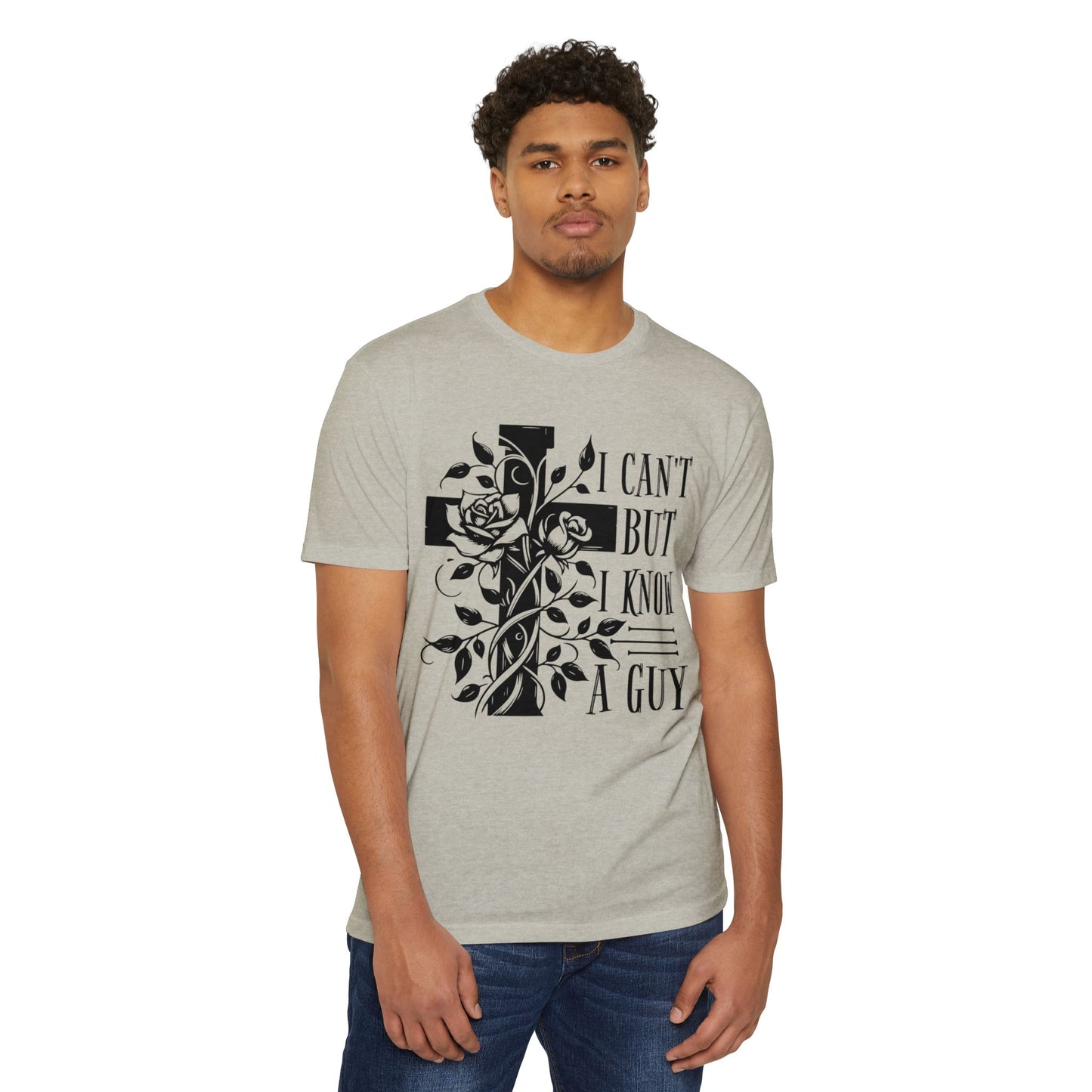 Christian Cross Floral T-Shirt — "I Can't But I Know A Guy" Faith Tee
