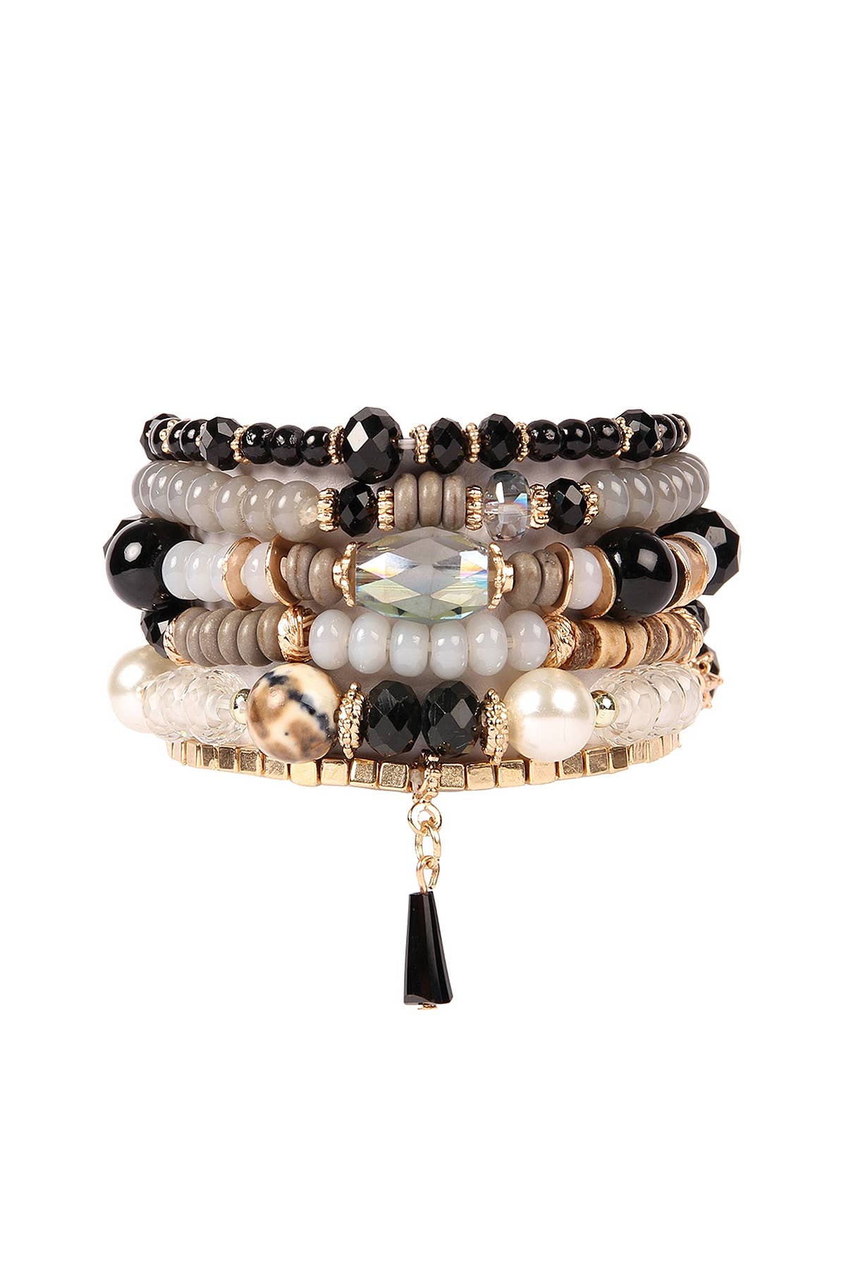 Multi-Stone Beads Stackable Bracelet Set (6-Piece Bundle)
