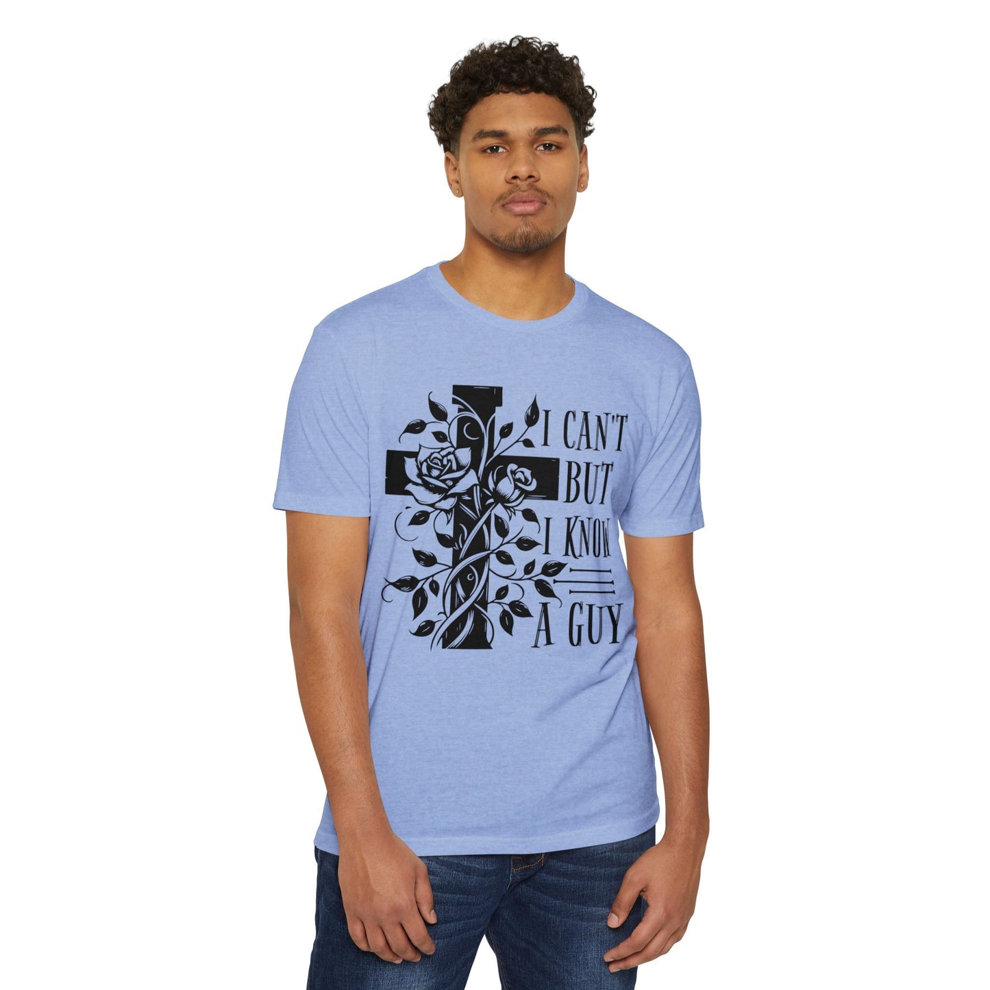 Christian Cross Floral T-Shirt — "I Can't But I Know A Guy" Faith Tee
