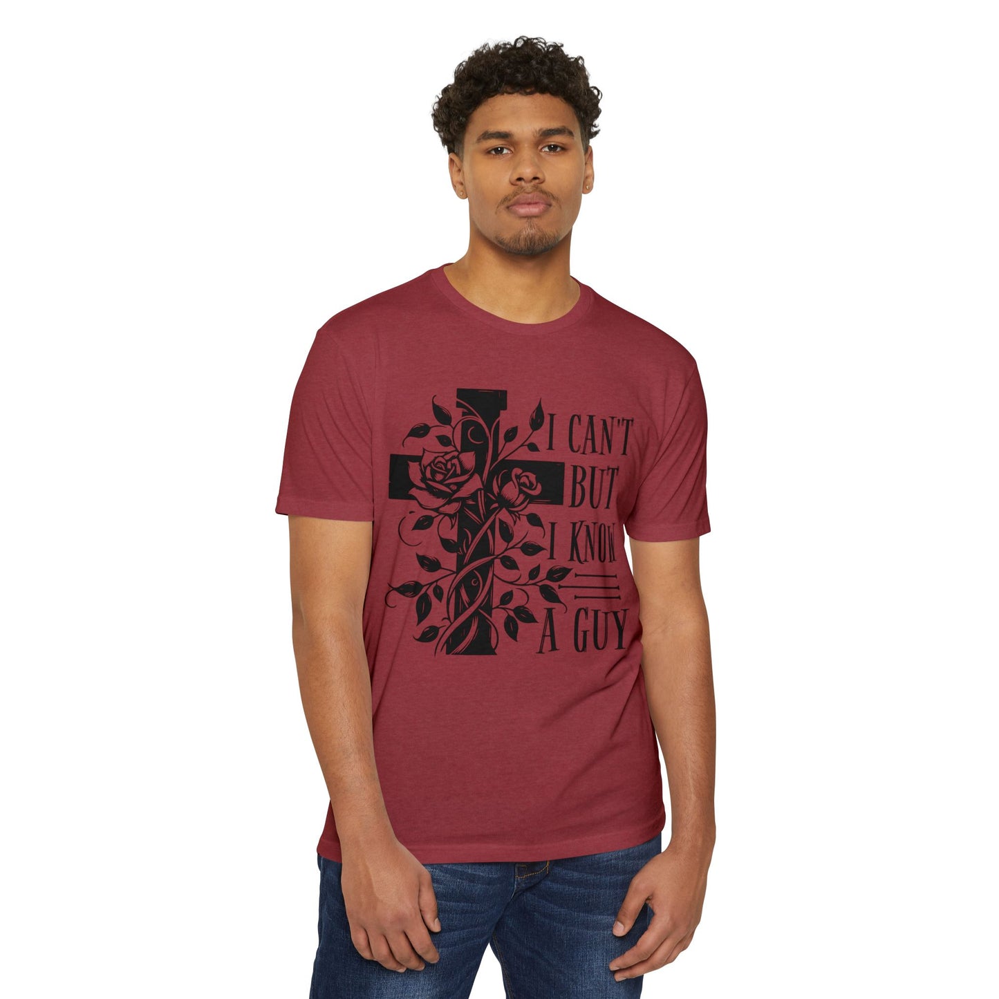 Christian Cross Floral T-Shirt — "I Can't But I Know A Guy" Faith Tee