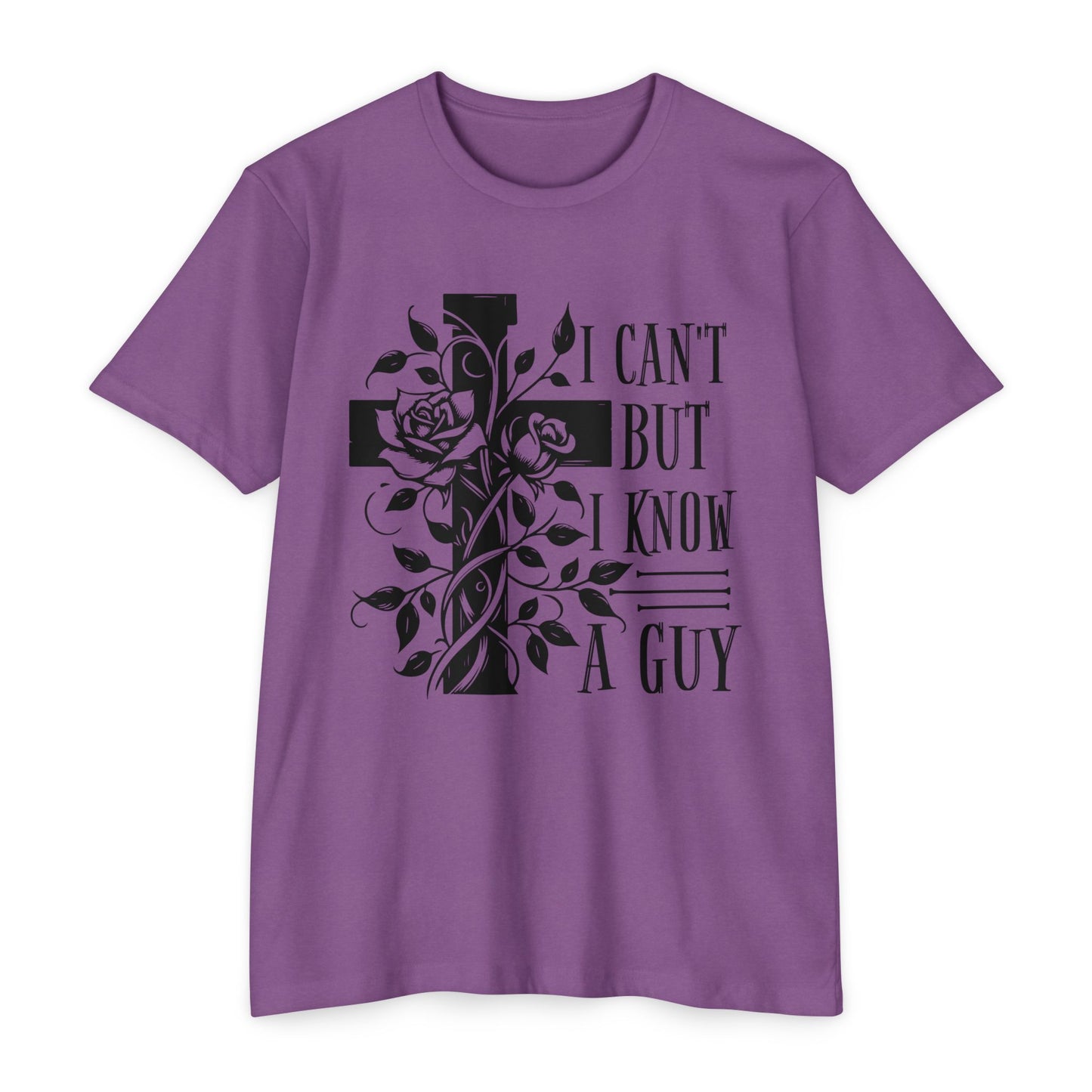 Christian Cross Floral T-Shirt — "I Can't But I Know A Guy" Faith Tee