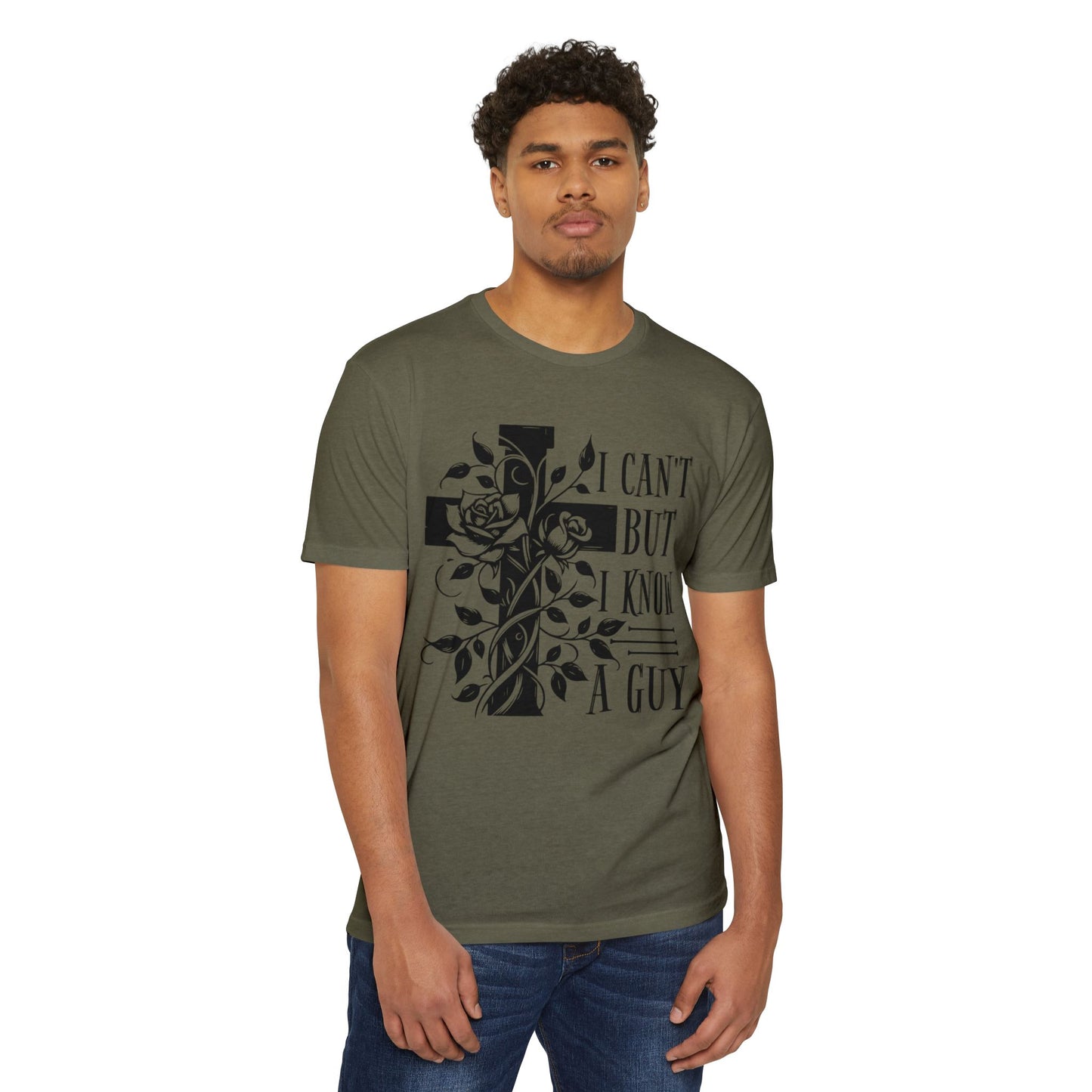 Christian Cross Floral T-Shirt — "I Can't But I Know A Guy" Faith Tee