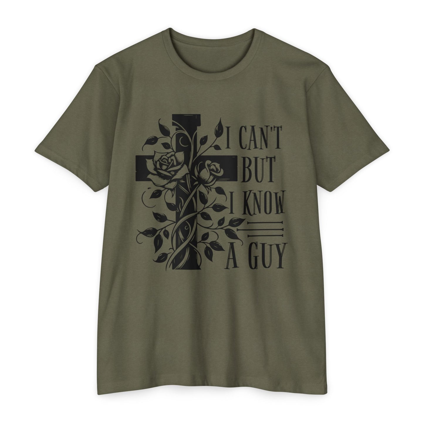 Christian Cross Floral T-Shirt — "I Can't But I Know A Guy" Faith Tee
