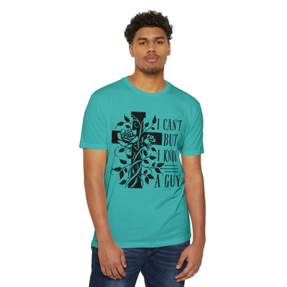 Christian Cross Floral T-Shirt — "I Can't But I Know A Guy" Faith Tee