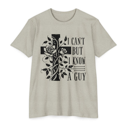 Christian Cross Floral T-Shirt — "I Can't But I Know A Guy" Faith Tee