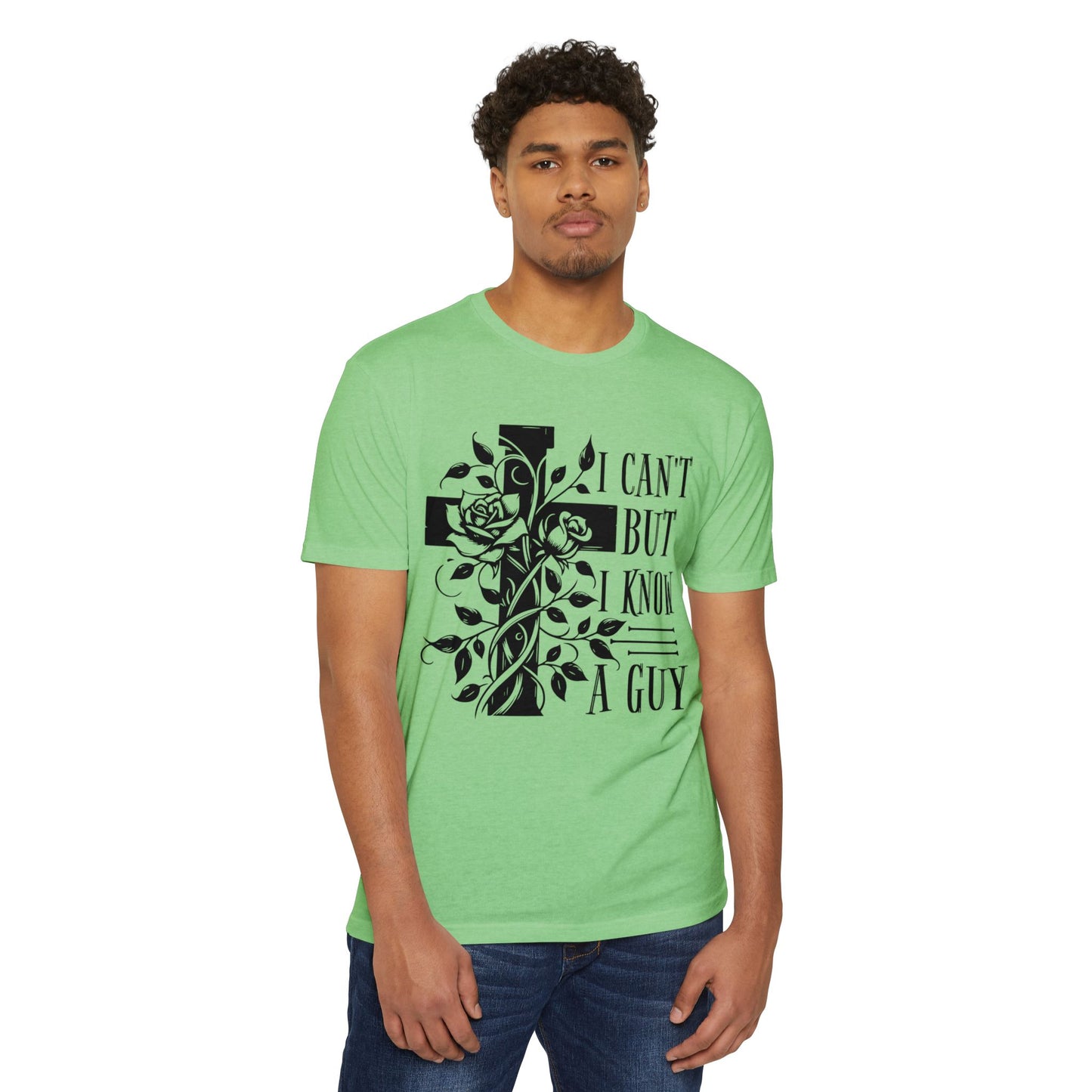 Christian Cross Floral T-Shirt — "I Can't But I Know A Guy" Faith Tee