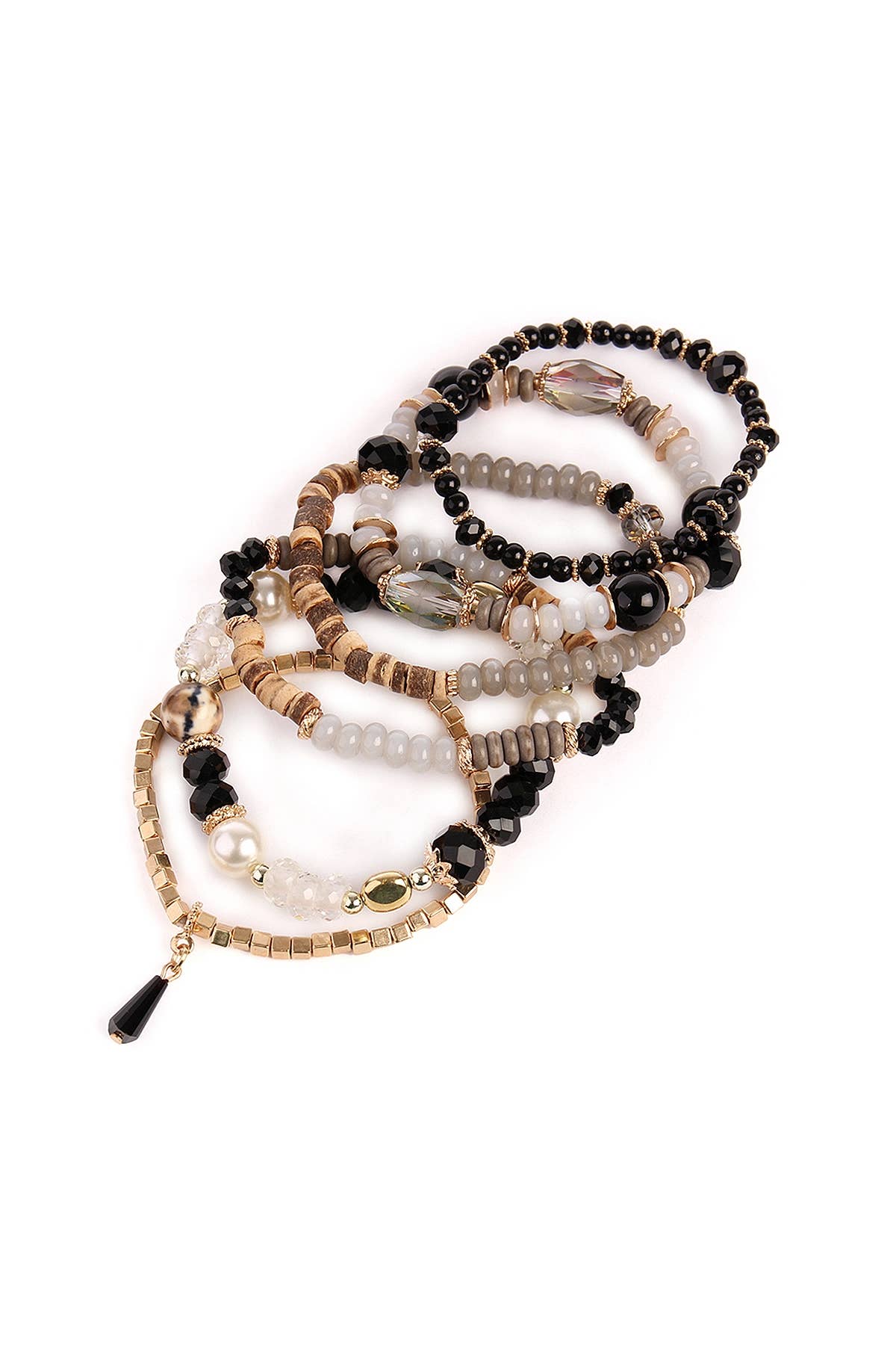 Multi-Stone Beads Stackable Bracelet Set (6-Piece Bundle)