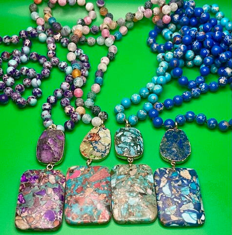 Bohemian Knotted Square Multistone Stone Necklace