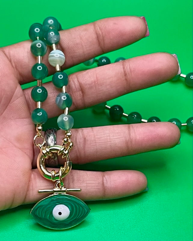 Aventurine Evil Eye Necklace with free beaded bracelet