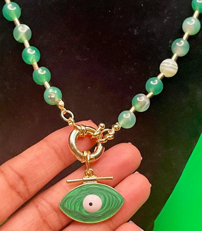 Aventurine Evil Eye Necklace with free beaded bracelet