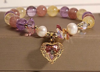 Glass/Crystal Heart Beaded Bracelet (6mm)