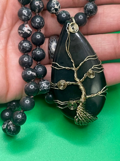 Natural Stones /Glass Crystal Knotted TOL Semi Precious Pendant Bohemian Necklace