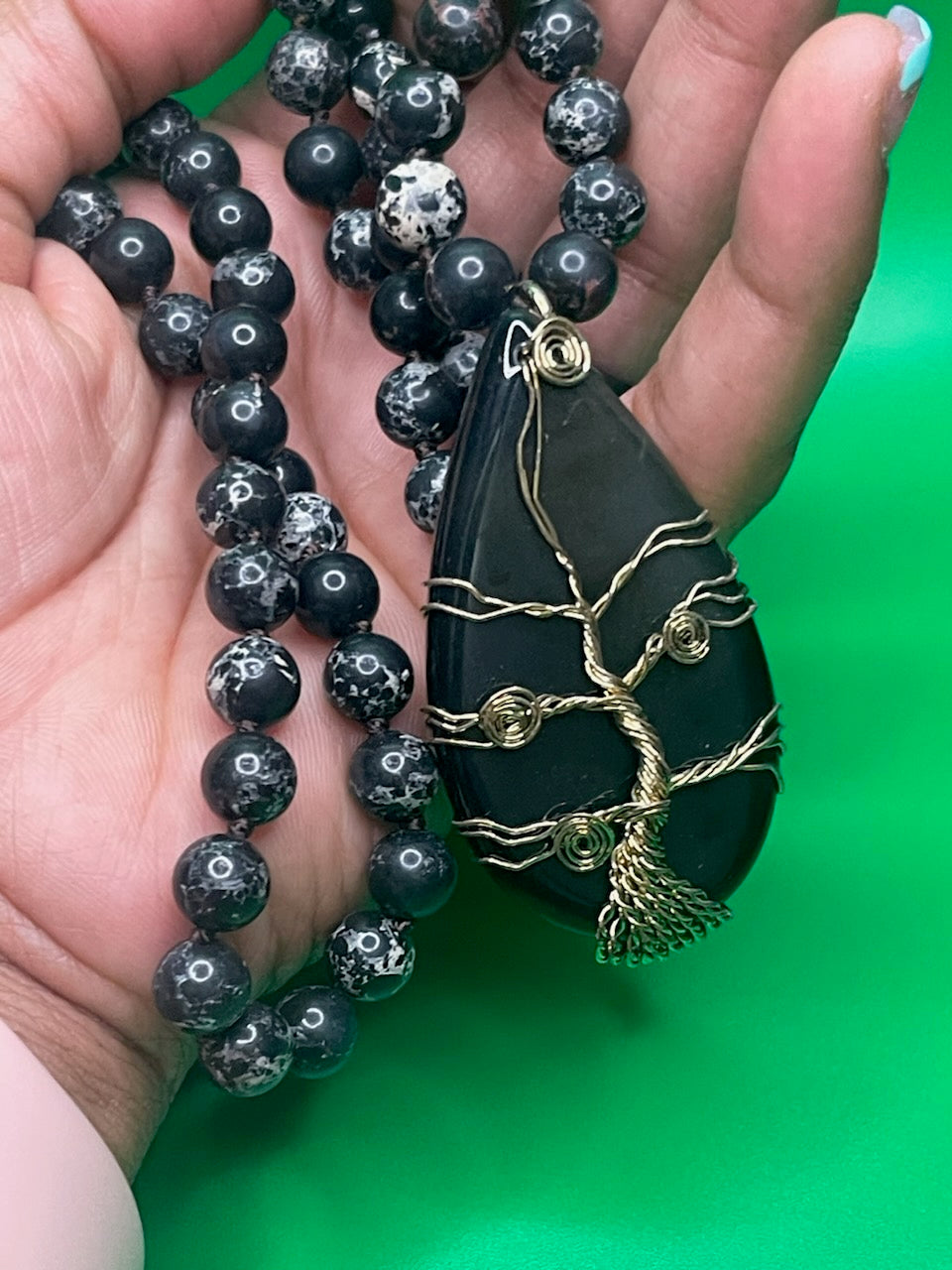 Natural Stones /Glass Crystal Knotted TOL Semi Precious Pendant Bohemian Necklace
