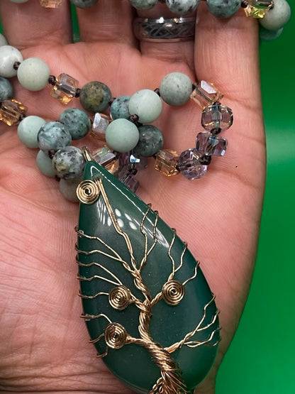 Natural Stones /Glass Crystal Knotted TOL Semi Precious Pendant Bohemian Necklace