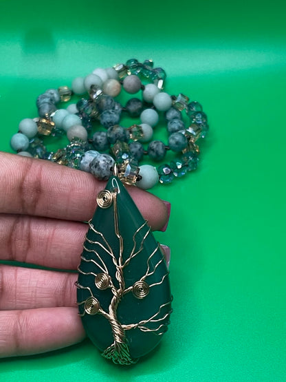 Natural Stones /Glass Crystal Knotted TOL Semi Precious Pendant Bohemian Necklace
