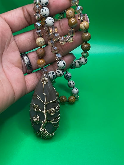 Natural Stones /Glass Crystal Knotted TOL Semi Precious Pendant Bohemian Necklace