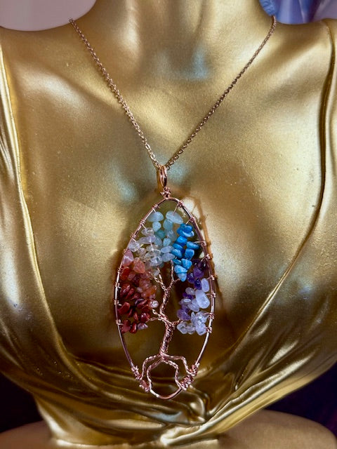 Tree of Life Chakra Crystal Pendant Necklace