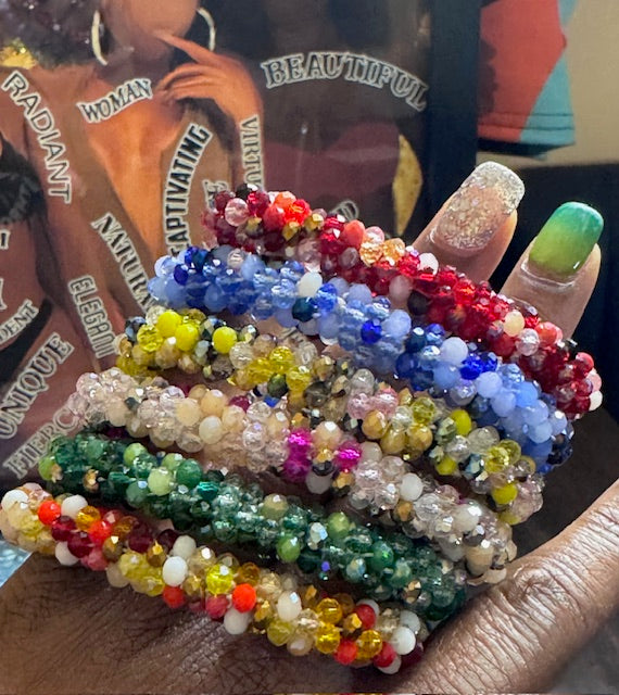 Handmade Crystal Beaded Bracelets | Colorful Stretch Stack Bracelets | Healing Energy Jewelry | Boho Luxe Wrist Stack