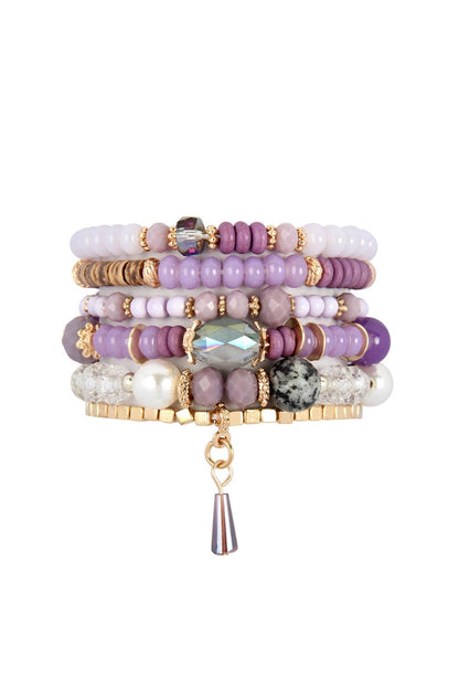 Multi-Stone Beads Stackable Bracelet Set (6-Piece Bundle)