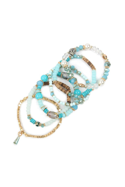 Multi-Stone Beads Stackable Bracelet Set (6-Piece Bundle)