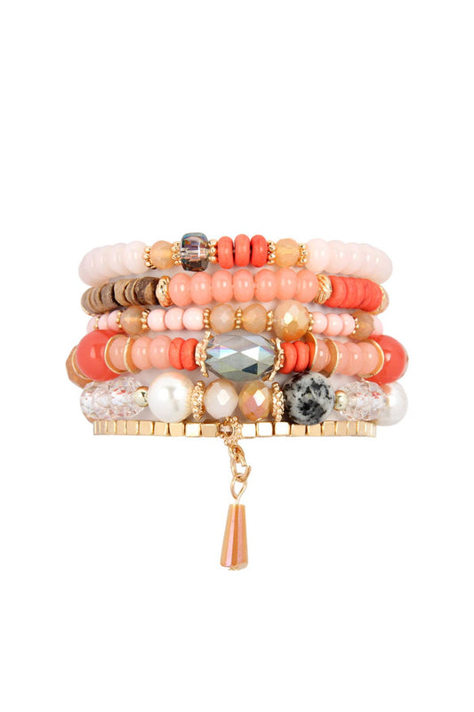Multi-Stone Beads Stackable Bracelet Set (6-Piece Bundle)