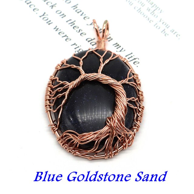 Natural Stone Oval Cabochons Wrapped Affirming Tree Necklace