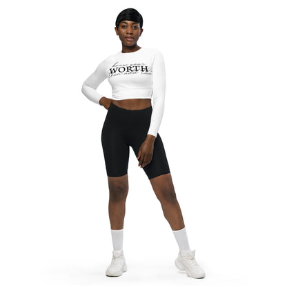 Know Your Worth Recycled long-sleeve crop top